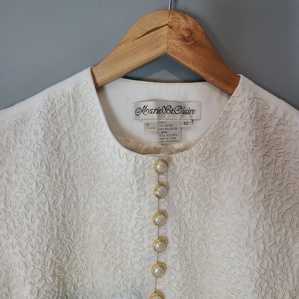 Marie St Claire Womens Top Sz M White 90s Parisian Dressy Preppy Minimalist - Picture 2 of 6